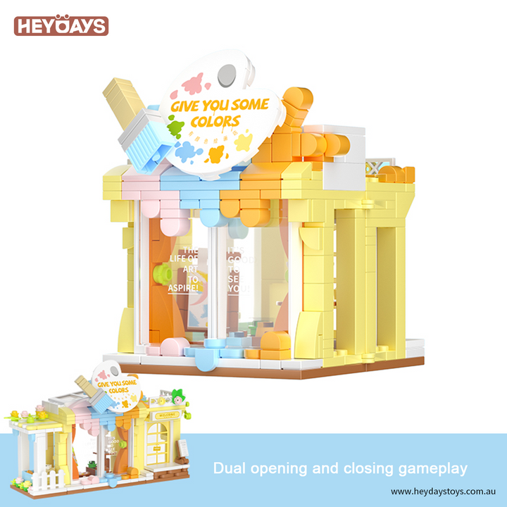 Mini Building Blocks Street View Set - Gift Shop & Art Studio Modular Playset