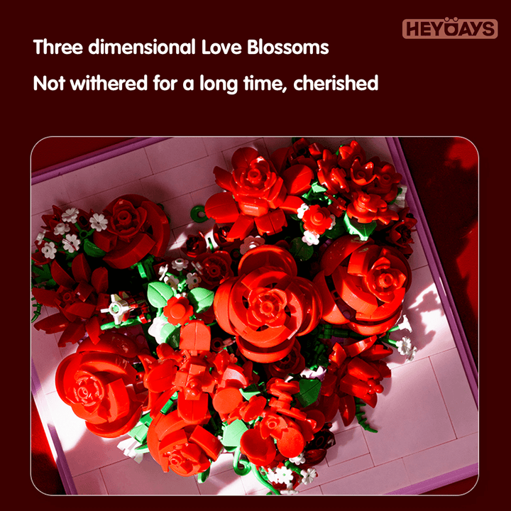 Flower Love Heart Frame Building Set Romantic Rose Wall Decor with LED Light