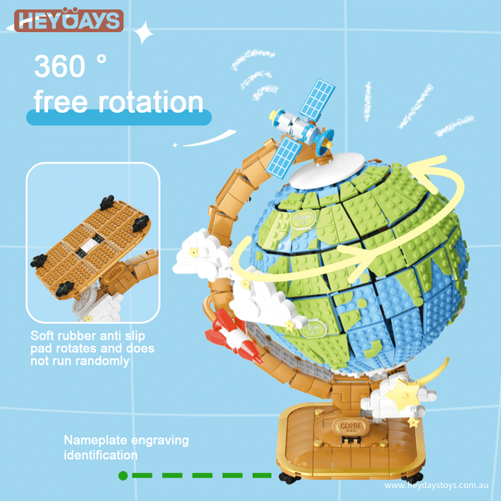 Rotating Earth Globe Building Blocks Set with LED Light & Core Layers – 3D Geography Toy