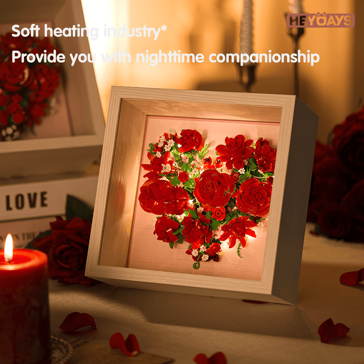 Flower Love Heart Frame Building Set Romantic Rose Wall Decor with LED Light