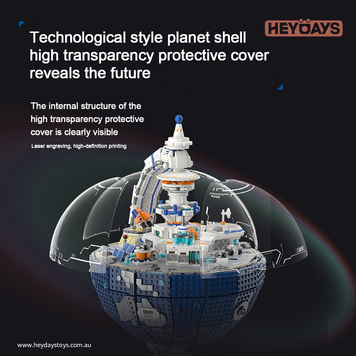 Rotating Globe Building Blocks Set Sci-Fi Space Base Model with LED Light Transparent Dome