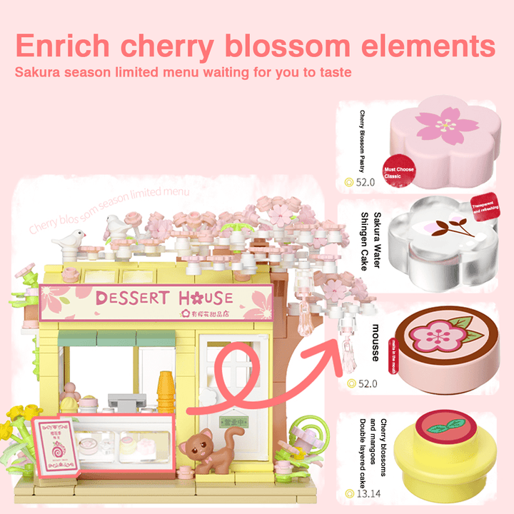 Cherry Blossom Dessert House Building Blocks Set