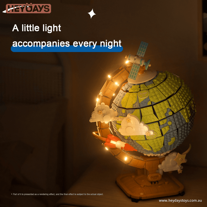 Rotating Earth Globe Building Blocks Set with LED Light & Core Layers – 3D Geography Toy