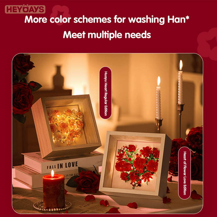 Flower Love Heart Frame Building Set Romantic Rose Wall Decor with LED Light