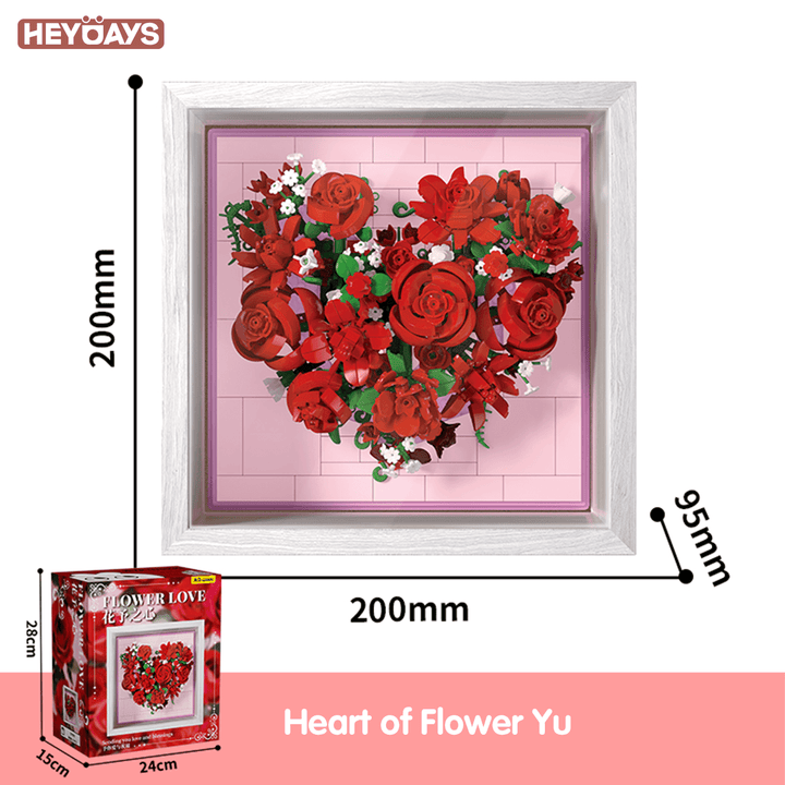 Flower Love Heart Frame Building Set Romantic Rose Wall Decor with LED Light