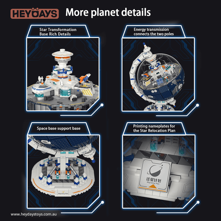 Rotating Globe Building Blocks Set Sci-Fi Space Base Model with LED Light Transparent Dome