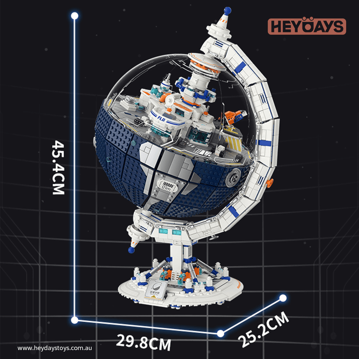 Rotating Globe Building Blocks Set Sci-Fi Space Base Model with LED Light Transparent Dome