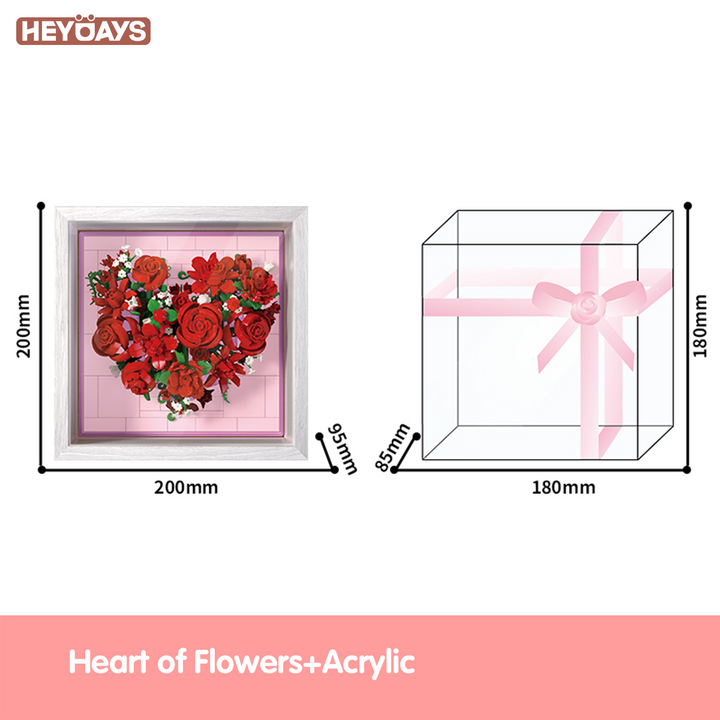 Flower Love Heart Frame Building Set Romantic Rose Wall Decor with LED Light