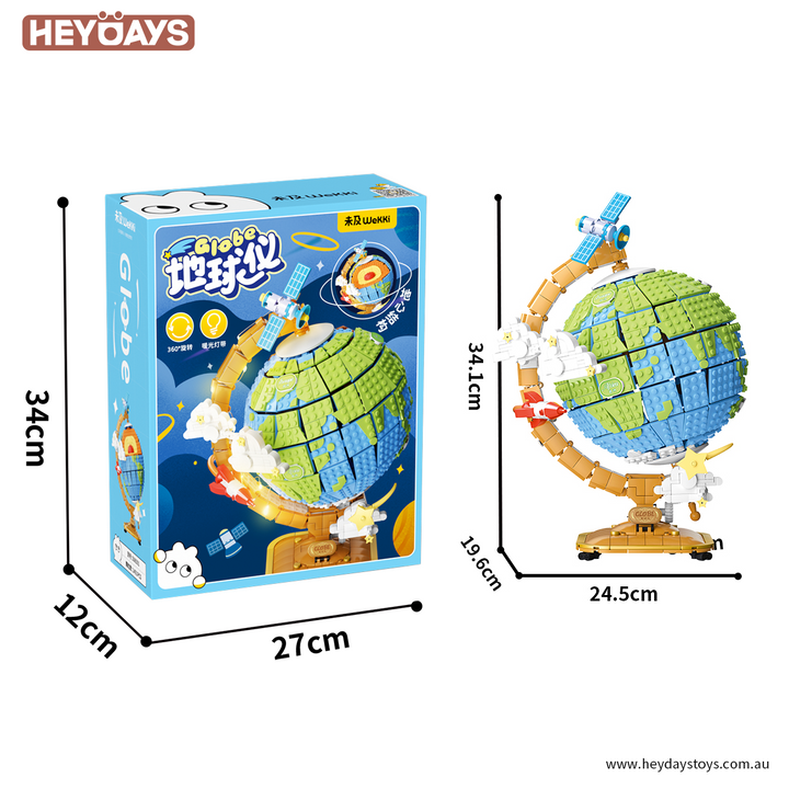 Rotating Earth Globe Building Blocks Set with LED Light & Core Layers – 3D Geography Toy