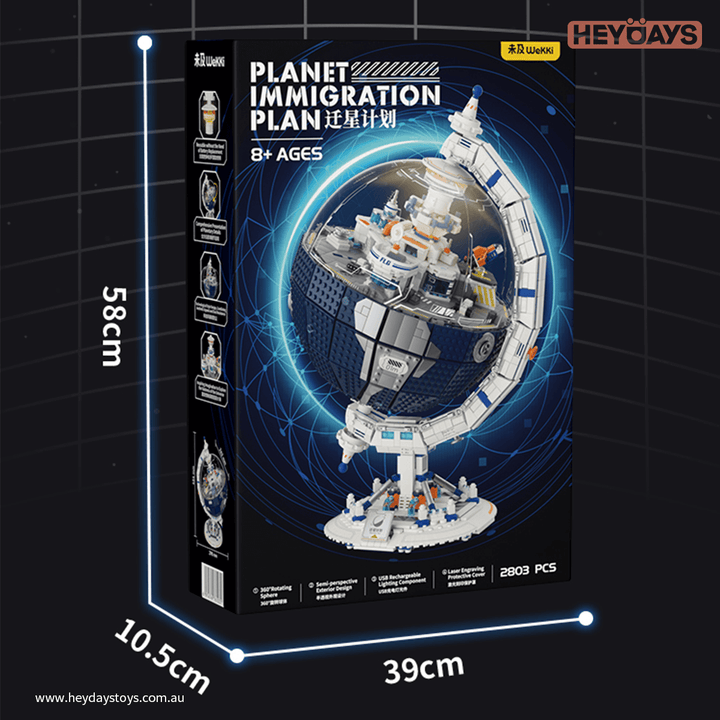 Rotating Globe Building Blocks Set Sci-Fi Space Base Model with LED Light Transparent Dome
