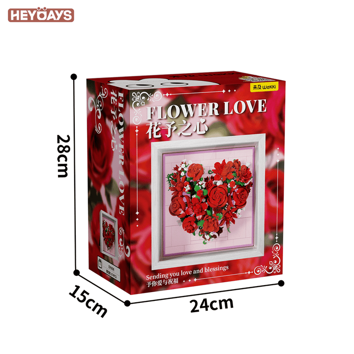 Flower Love Heart Frame Building Set Romantic Rose Wall Decor with LED Light