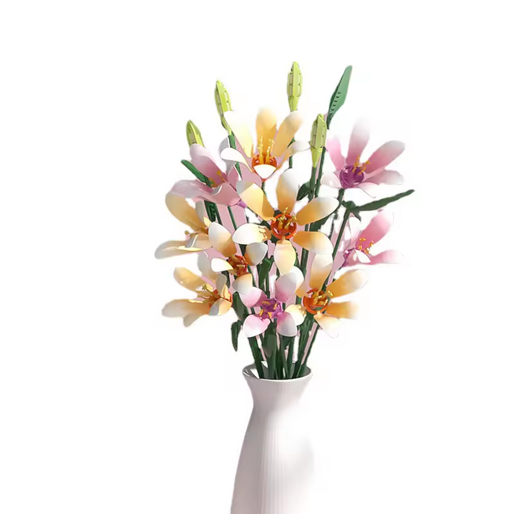 Lily Flower Mini Building Blocks Set DIY Artificial Bouquet Floral Kit Adjustable Petals Leaves