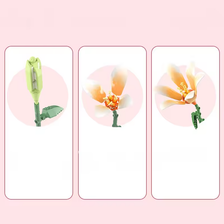 Lily Flower Mini Building Blocks Set DIY Artificial Bouquet Floral Kit Adjustable Petals Leaves