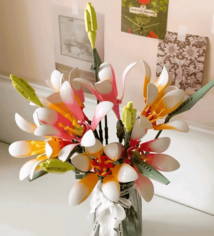 Lily Flower Mini Building Blocks Set DIY Artificial Bouquet Floral Kit Adjustable Petals Leaves