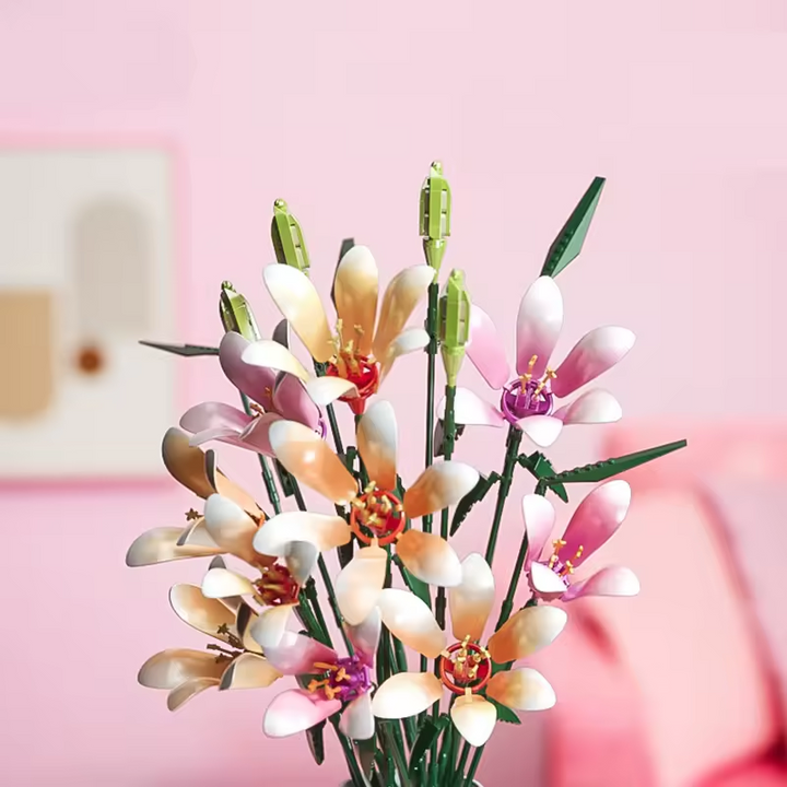 Lily Flower Mini Building Blocks Set DIY Artificial Bouquet Floral Kit Adjustable Petals Leaves