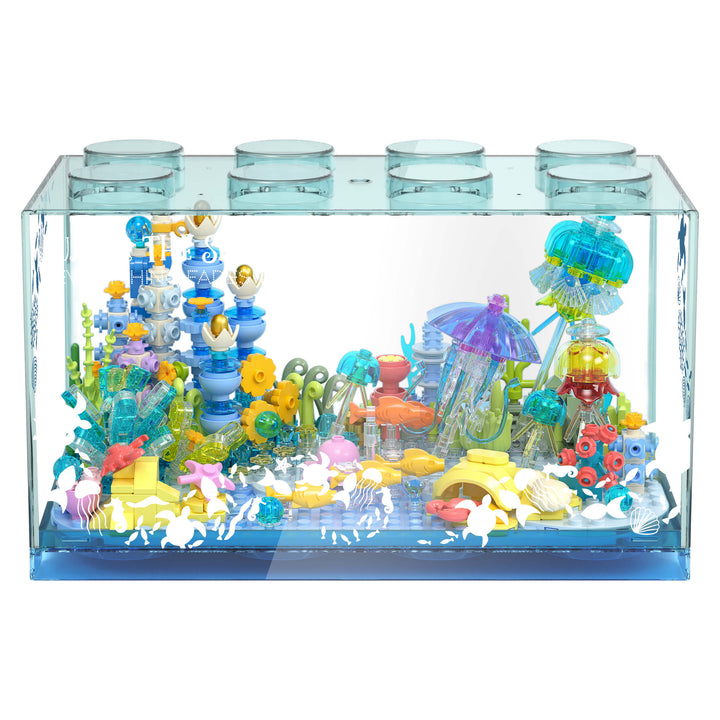 Fish Tank Aquarium Building Block Set with Light Ocean Under the Sea Brick Kit Toys