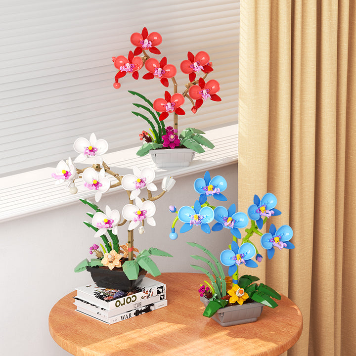 Butterfly Orchid Building Blocks Toys Flowers Potted Plant Puzzle Bricks