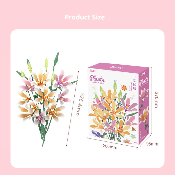 Lily Flower Mini Building Blocks Set DIY Artificial Bouquet Floral Kit Adjustable Petals Leaves