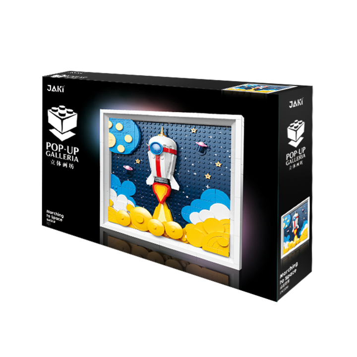 3D Rocket Launch Wall Art Building Blocks Picture DIY Space Themed Frame  Room Decor
