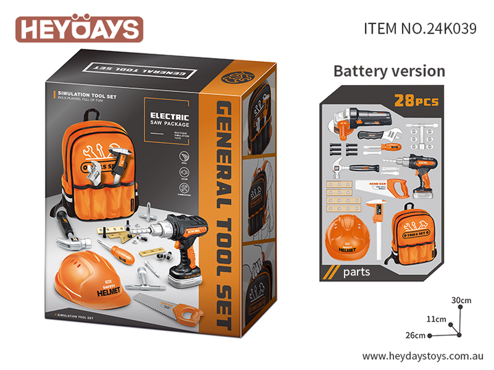 Kids Tool Set Pretend Play Toy w/ Construction Backpack & Electric Drill Gift