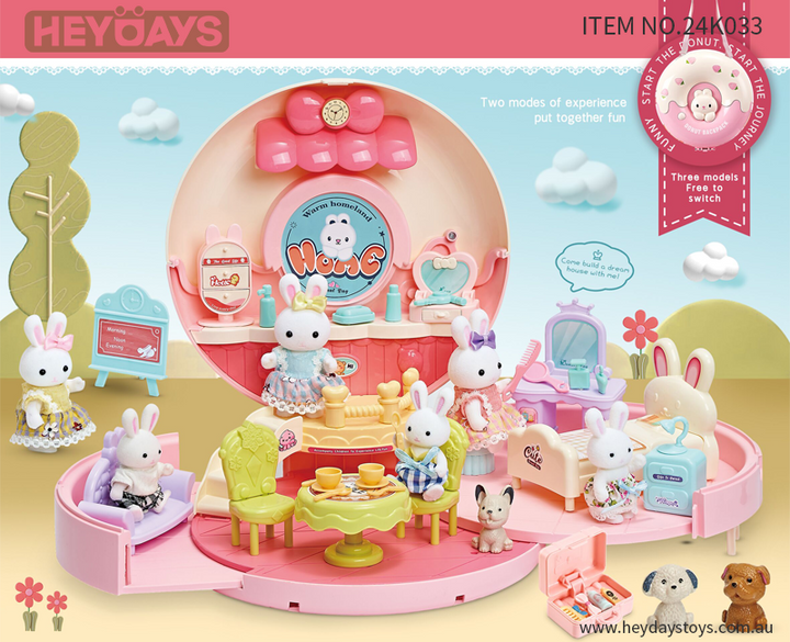 Doll Backpack Playset Bunny Rabbit House Pretend Play Toy Gift for Girls Kids