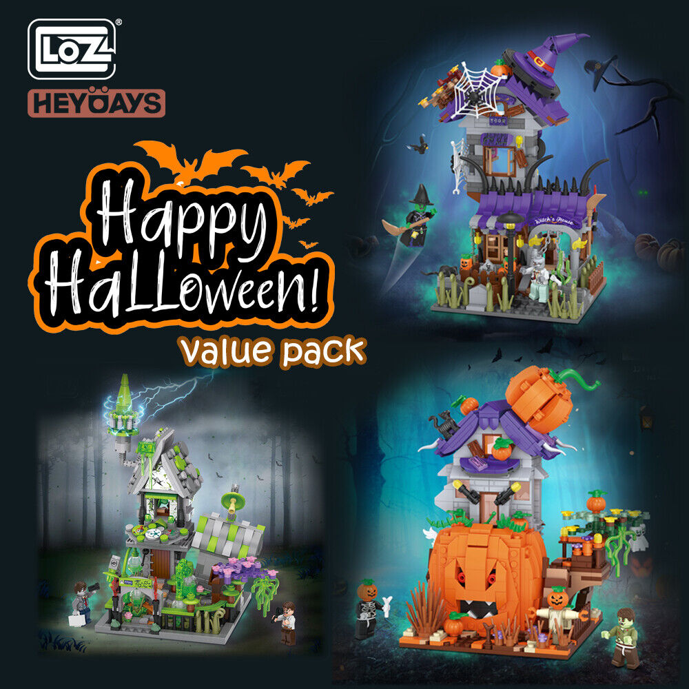 LOZ Halloween Gift Pack Pumpkin Witch House Scientist's Lab Building Set Blocks
