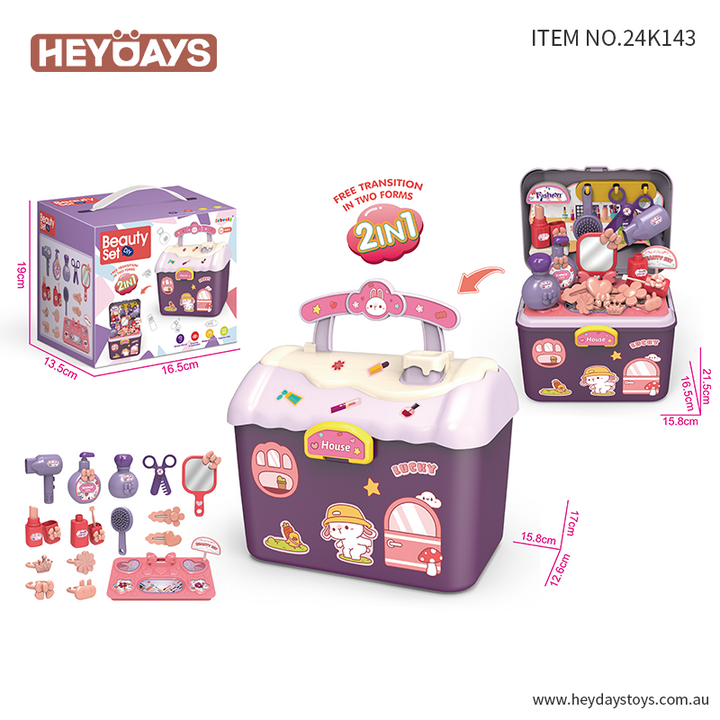 Pretend Play Beauty Salon Set w/ Hair Dryer Hair & Makeup Accessories Gift Kids