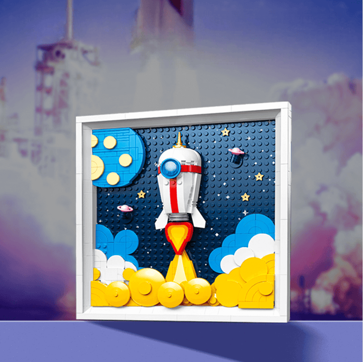 3D Rocket Launch Wall Art Building Blocks Picture DIY Space Themed Frame  Room Decor