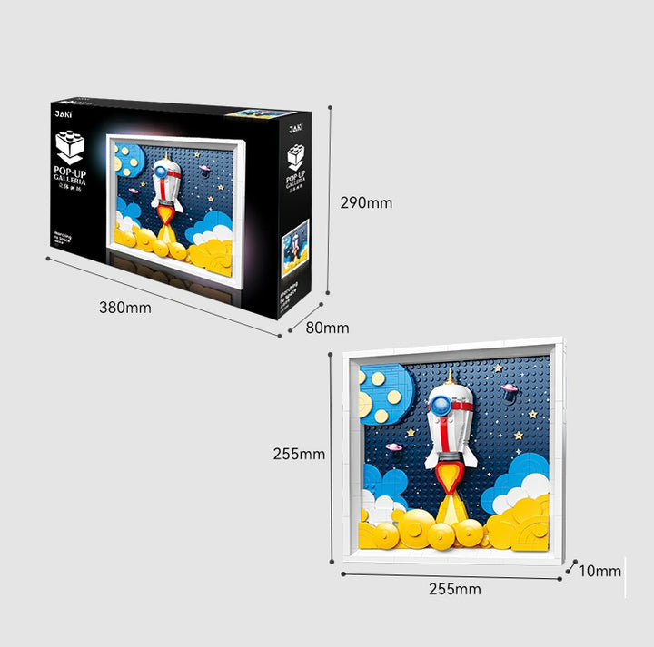 3D Rocket Launch Wall Art Building Blocks Picture DIY Space Themed Frame  Room Decor