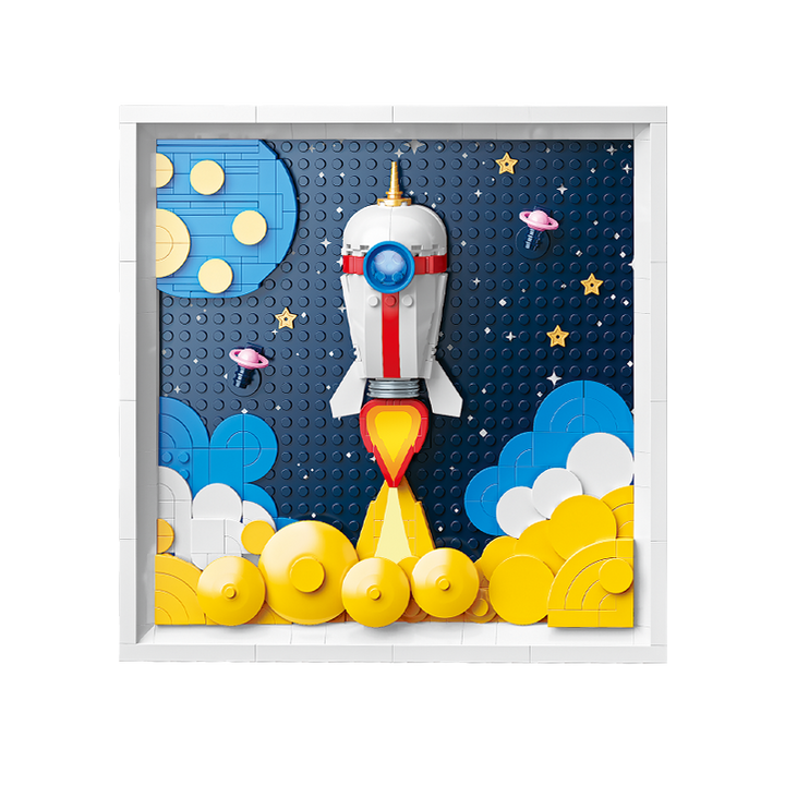 3D Rocket Launch Wall Art Building Blocks Picture DIY Space Themed Frame  Room Decor