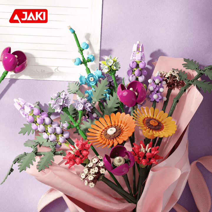 Flower Building Blocks DIY Artificial Bouquet 9-in-1 Realistic Botanical Mini Bricks DIY Home Decor