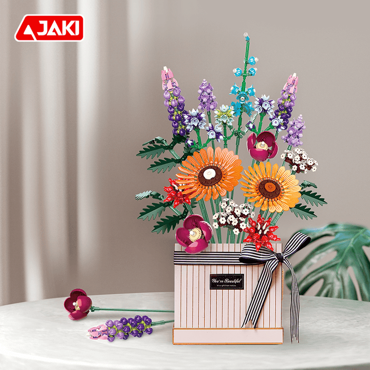 Flower Building Blocks DIY Artificial Bouquet 9-in-1 Realistic Botanical Mini Bricks DIY Home Decor