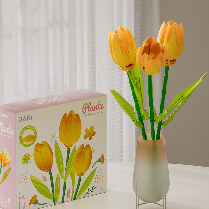 3 Pieces Tulip Flower Building Blocks DIY Artificial Bouquet Gift for Home Office Décor