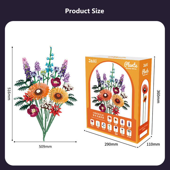 Flower Building Blocks DIY Artificial Bouquet 9-in-1 Realistic Botanical Mini Bricks DIY Home Decor