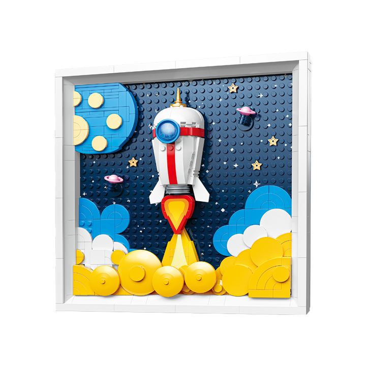 3D Rocket Launch Wall Art Building Blocks Picture DIY Space Themed Frame  Room Decor