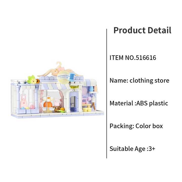 Kids Building Blocks Street Shop Series – Clothing Store / Makeup Store / Ice Cream Shop / Toy Store