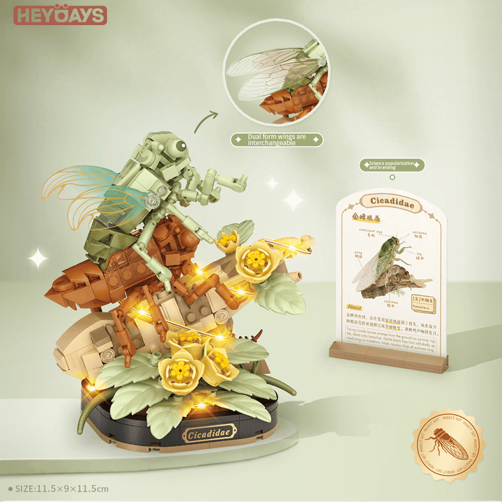 Loz Mini Insect Building Blocks – Golden Cicada / Cicadidae Molting (Set 4122-4123)