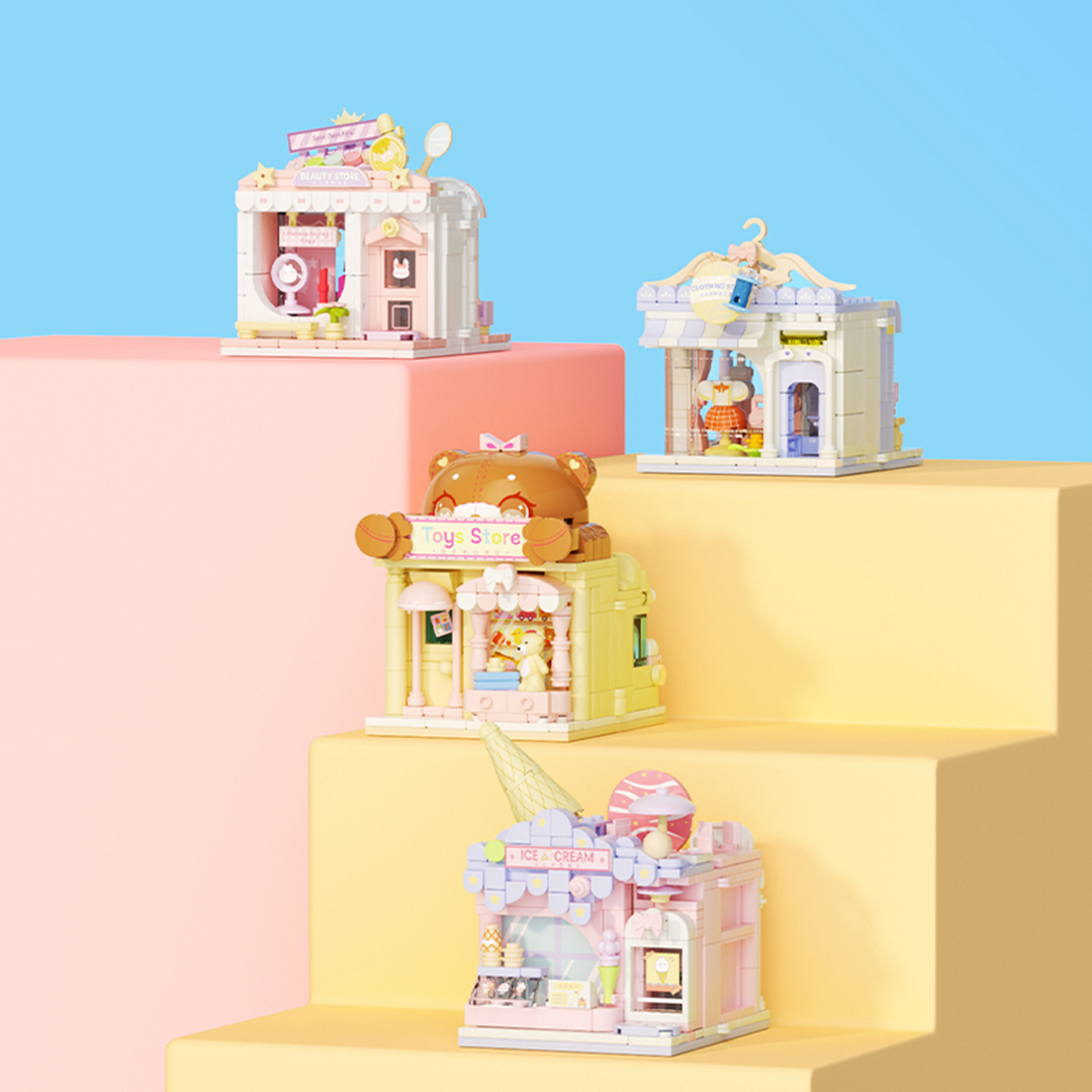 Kids Building Blocks Street Shop Series – Clothing Store / Makeup Store / Ice Cream Shop / Toy Store