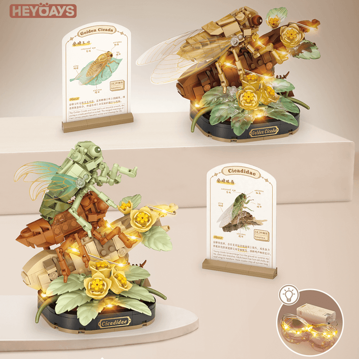 Loz Mini Insect Building Blocks – Golden Cicada / Cicadidae Molting (Set 4122-4123)