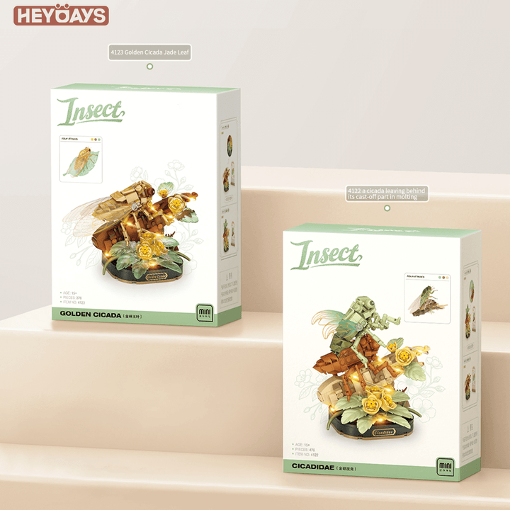 Loz Mini Insect Building Blocks – Golden Cicada / Cicadidae Molting (Set 4122-4123)