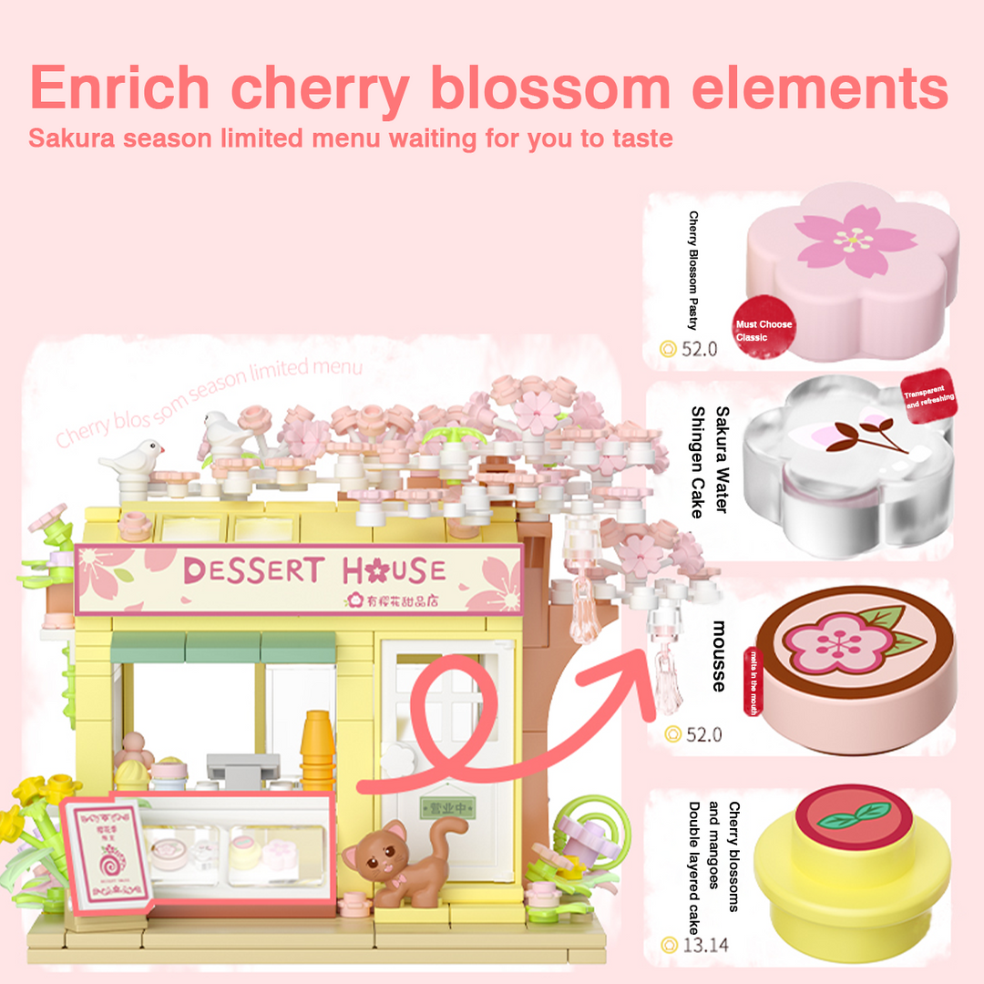 Cherry Blossom Dessert House Building Blocks Set