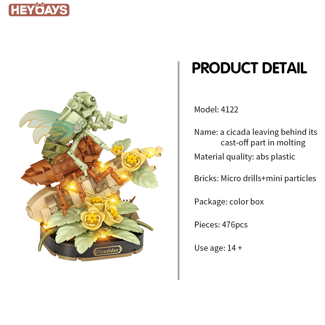 Loz Mini Insect Building Blocks – Golden Cicada / Cicadidae Molting (Set 4122-4123)