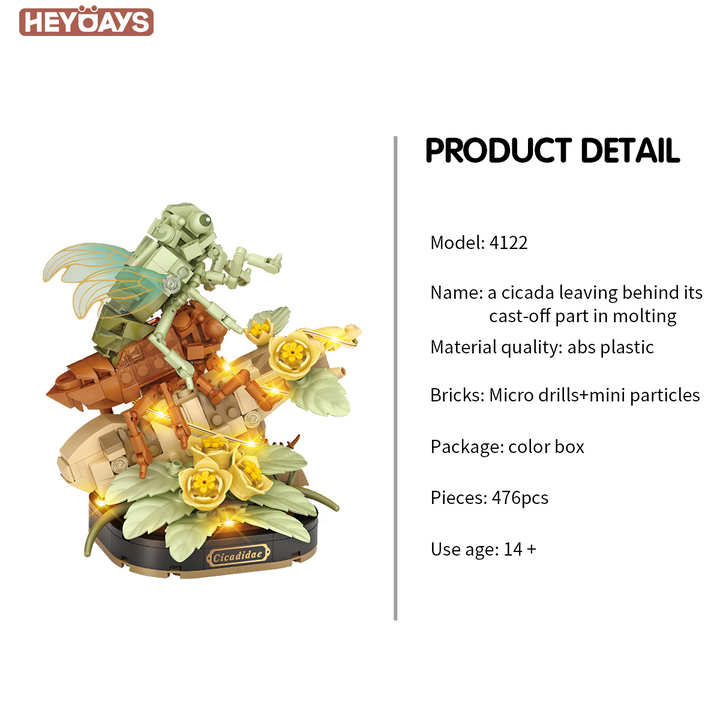 Loz Mini Insect Building Blocks – Golden Cicada / Cicadidae Molting (Set 4122-4123)