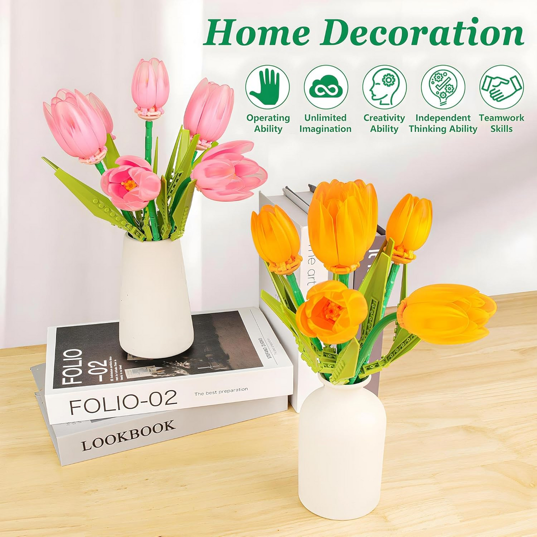 Tulip Flower Building Blocks DIY Artificial Bouquet Gift for Home Office Décor