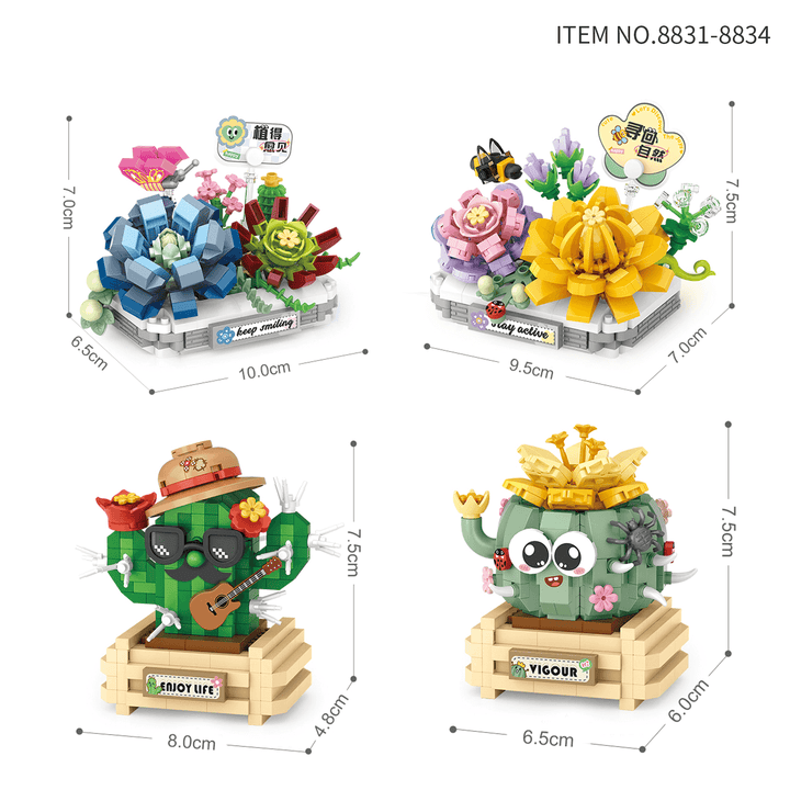 Mirco Blocks Cactus & Lotus Potted (Set 8831-8834)