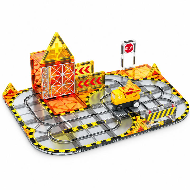 Magnetic Tiles Construction Track – 33-Piece Set with Motorised Dump Truck (BLK3073)