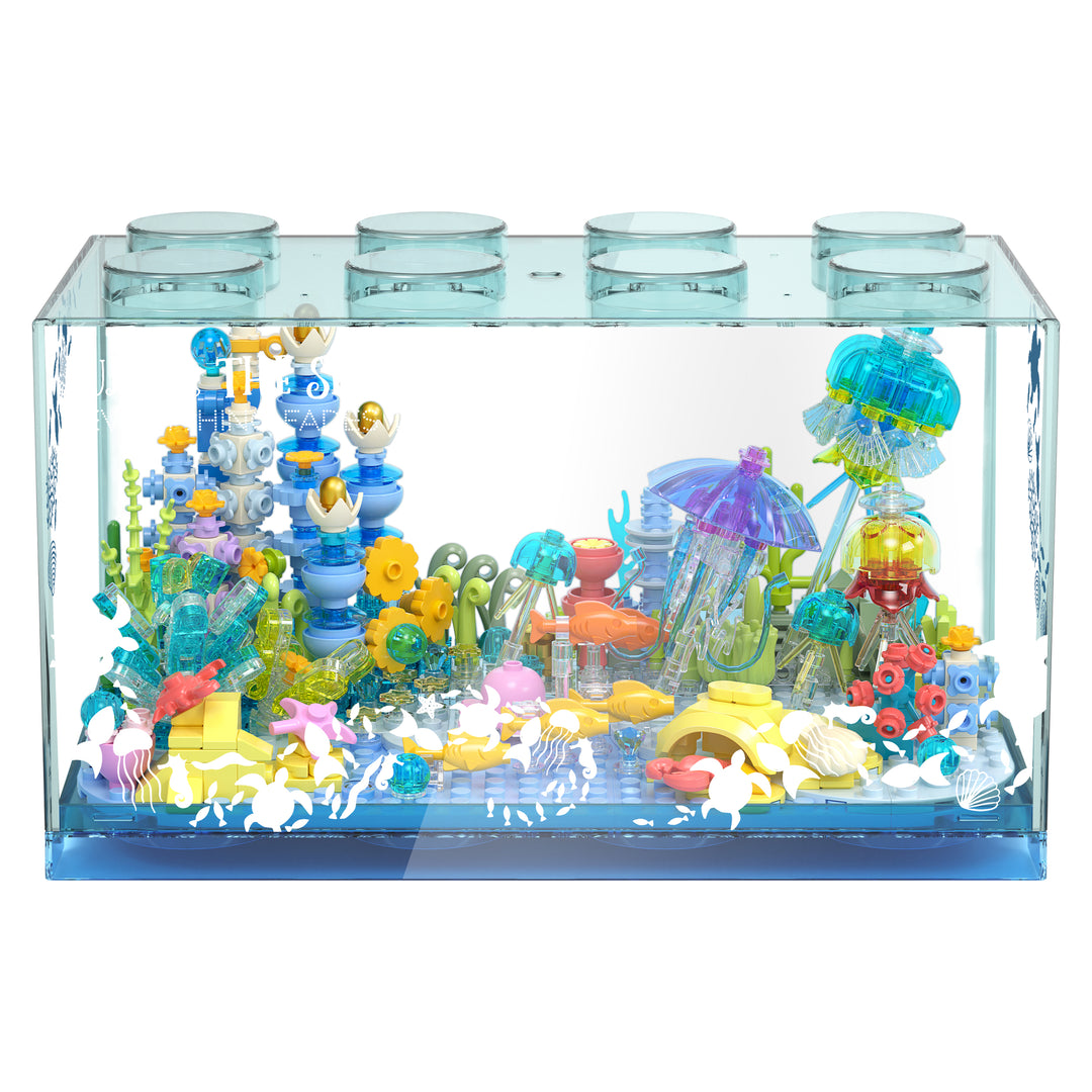 Fish Tank Aquarium Building Block Set with Light Ocean Under the Sea Brick Kit Toys