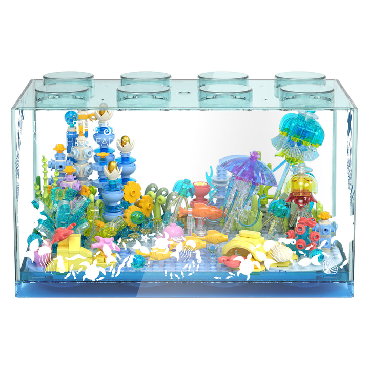 Fish Tank Aquarium Building Block Set with Light Ocean Under the Sea Brick Kit Toys