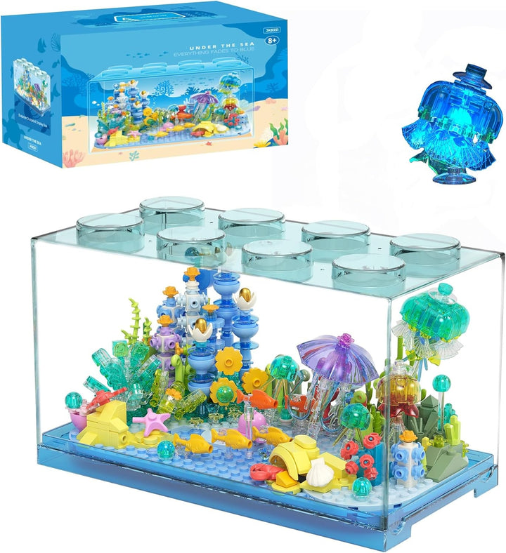 Fish Tank Aquarium Building Block Set with Light Ocean Under the Sea Brick Kit Toys