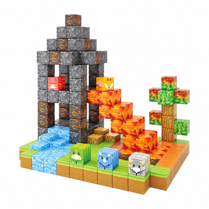 Magnetic Building Blocks Dinosaur & Lava World – 80-Piece Cube Set (25C-62)